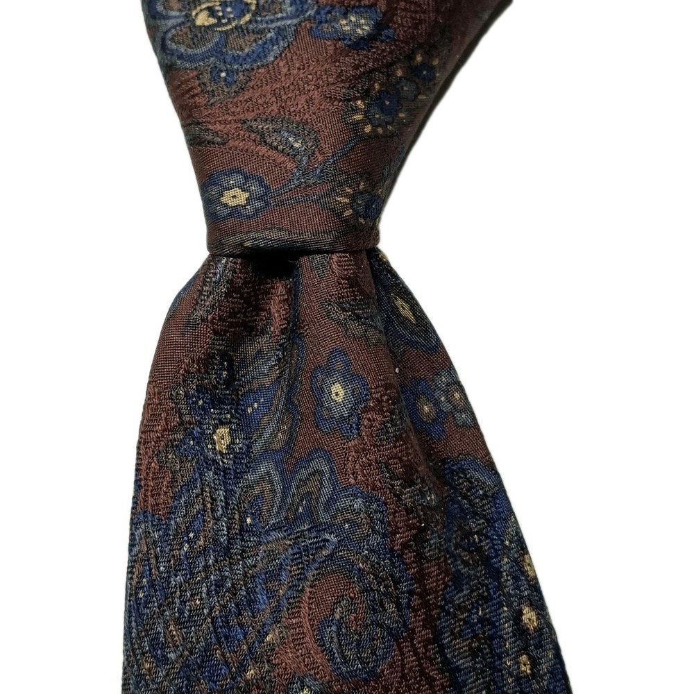 ROBERT TALBOTT‎ Studio Mens Silk Necktie USA Designer Paisley Brown/Blue EUC